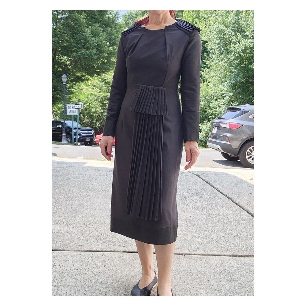 COTTONADE Paris Black Pleated Details Wool Blend‎ Sheath Dress France